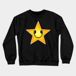 Yellow Music Star with Headphones Smile Crewneck Sweatshirt